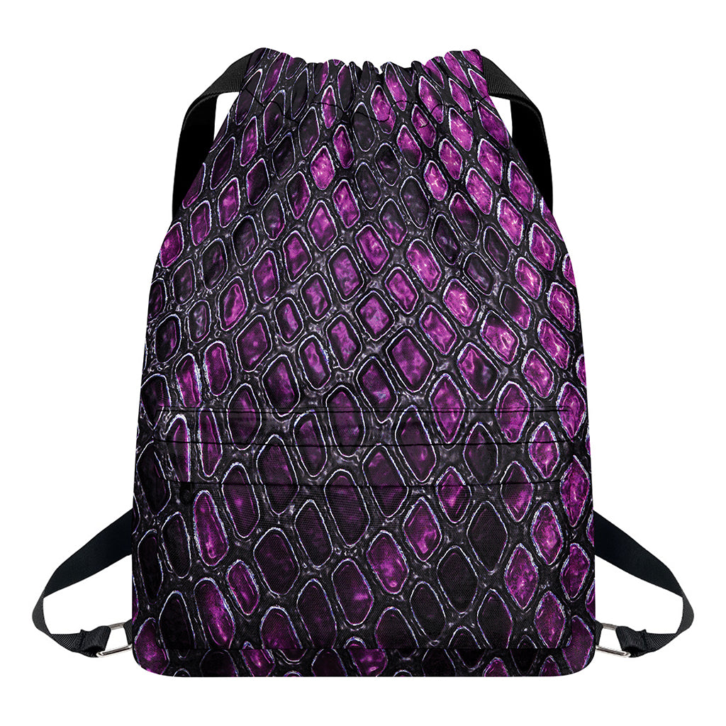 Purple Snakeskin Print Drawstring Backpack
