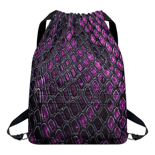 Purple Snakeskin Print Drawstring Backpack