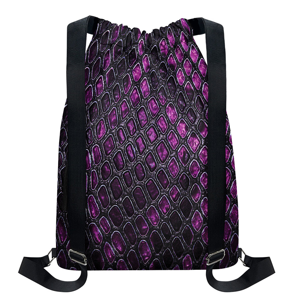 Purple Snakeskin Print Drawstring Backpack