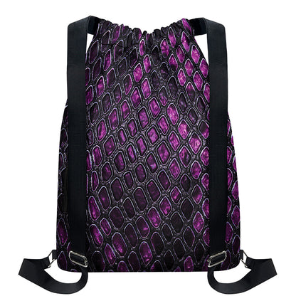 Purple Snakeskin Print Drawstring Backpack