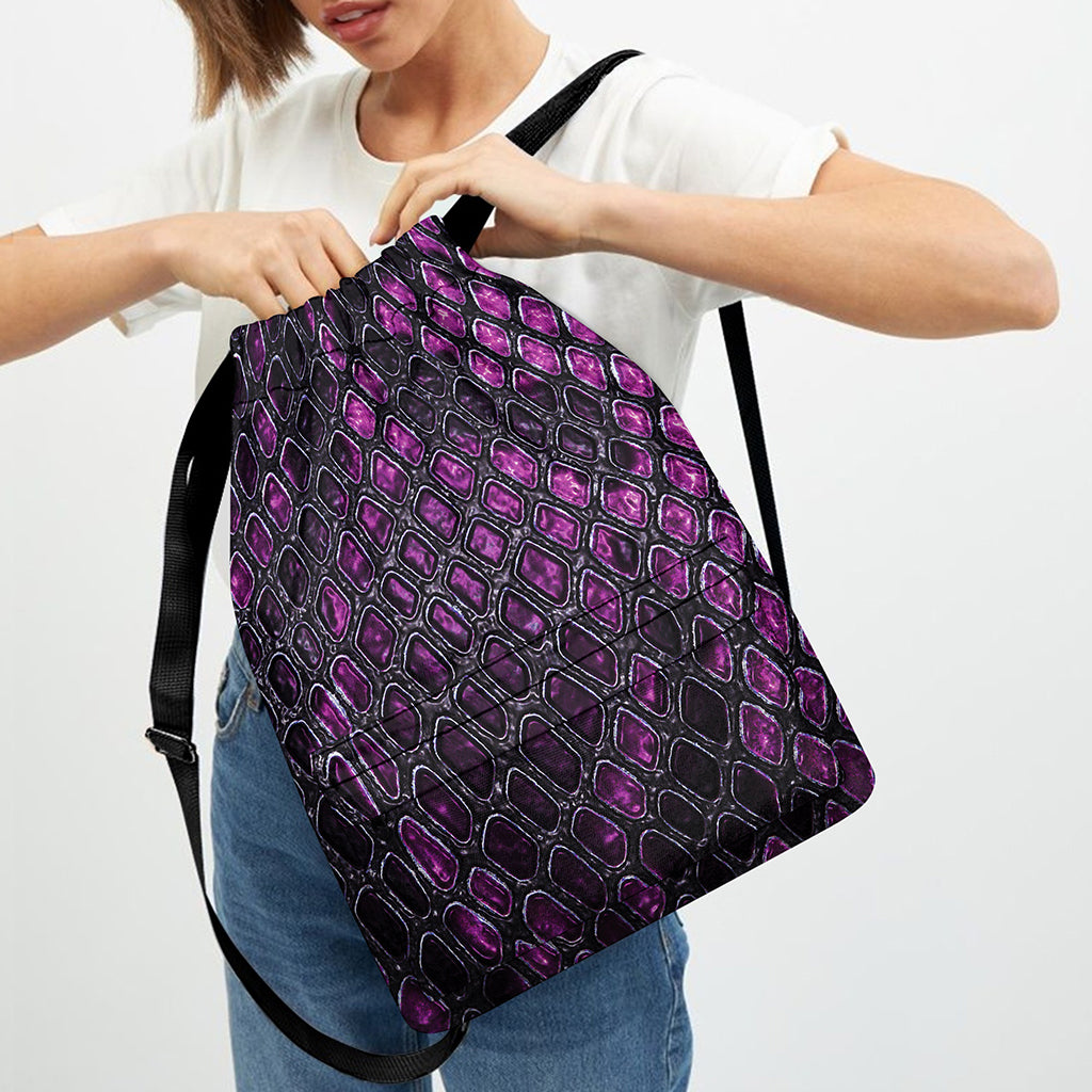 Purple Snakeskin Print Drawstring Backpack