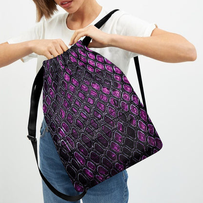 Purple Snakeskin Print Drawstring Backpack