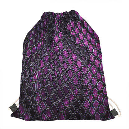 Purple Snakeskin Print Drawstring Bag