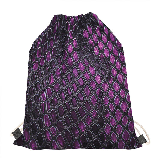 Purple Snakeskin Print Drawstring Bag