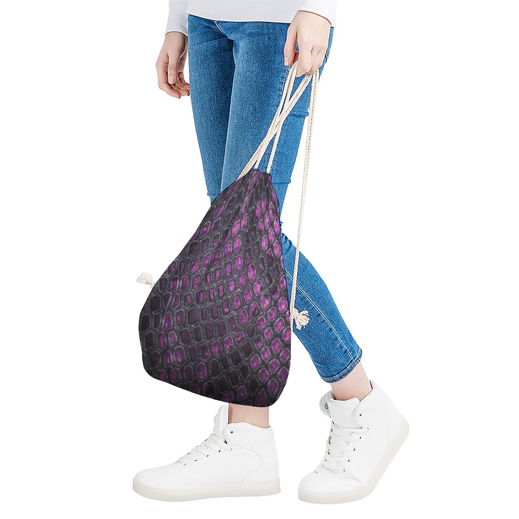 Purple Snakeskin Print Drawstring Bag