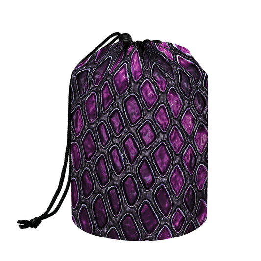 Purple Snakeskin Print Drawstring Makeup Bag