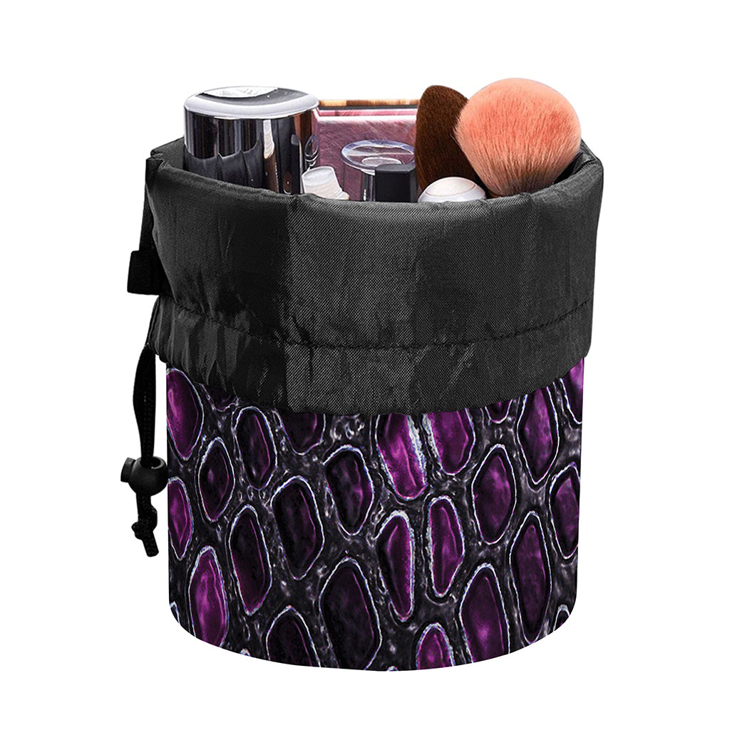 Purple Snakeskin Print Drawstring Makeup Bag