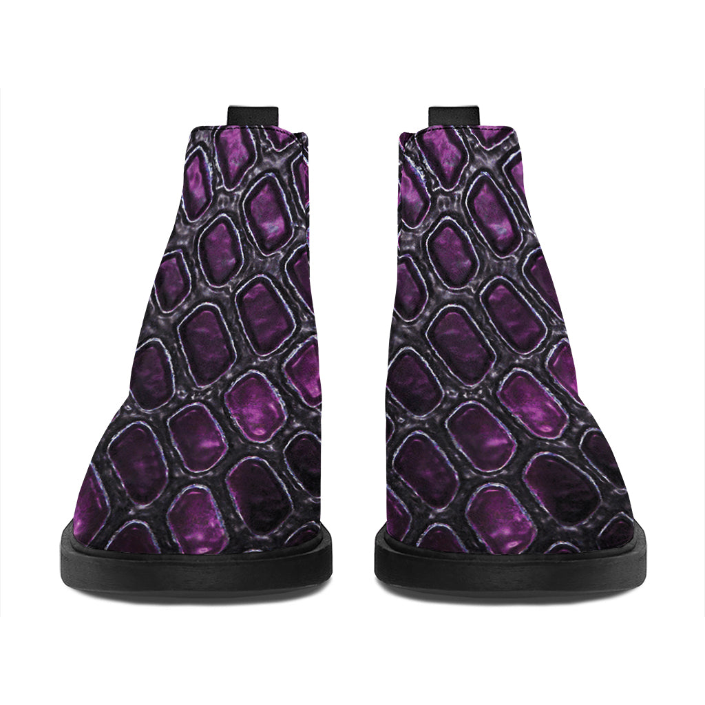 Purple Snakeskin Print Flat Ankle Boots