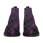 Purple Snakeskin Print Flat Ankle Boots