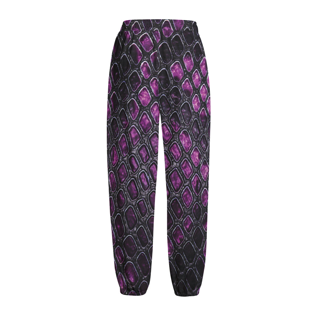 Purple Snakeskin Print Fleece Lined Knit Pants