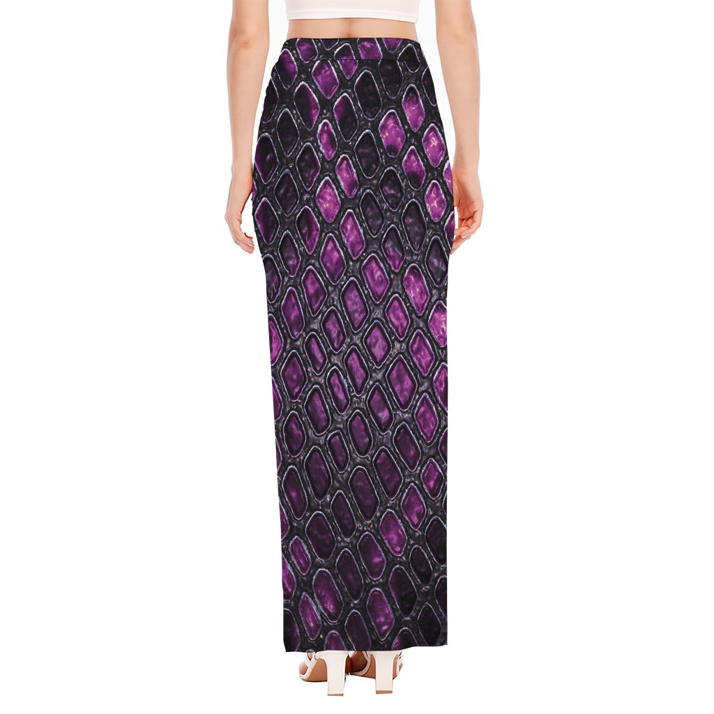 Purple Snakeskin Print High Slit Maxi Skirt