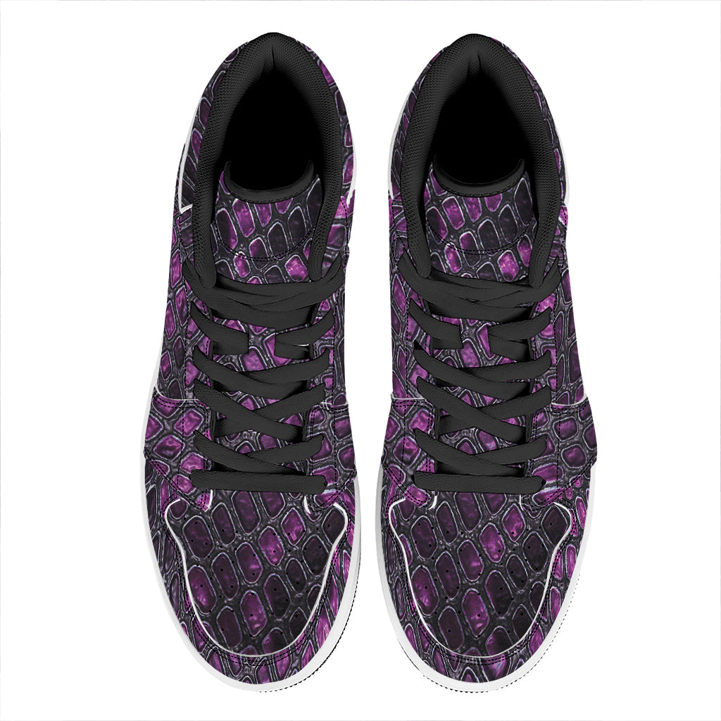 Purple Snakeskin Print High Top Leather Sneakers