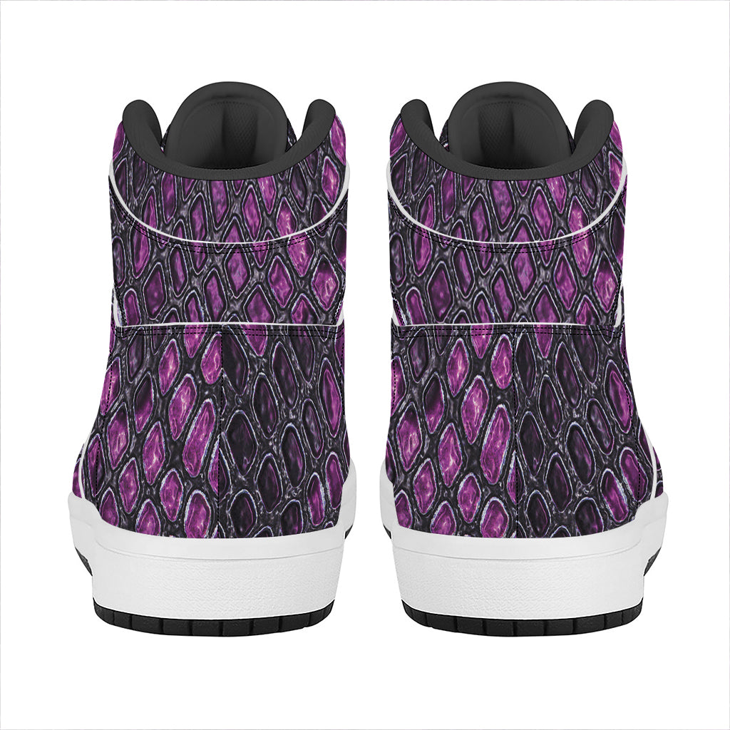 Purple Snakeskin Print High Top Leather Sneakers