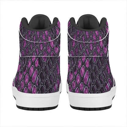 Purple Snakeskin Print High Top Leather Sneakers