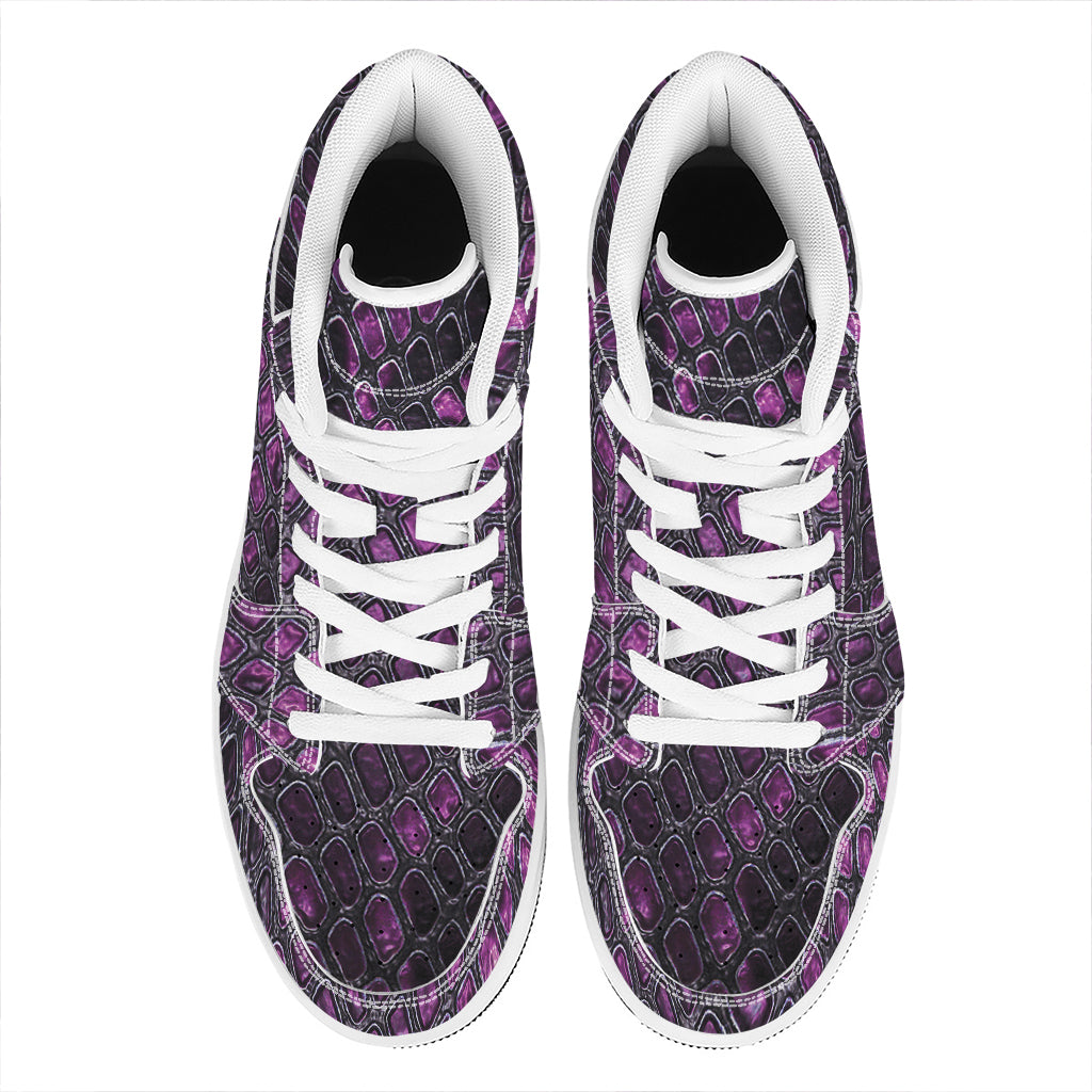 Purple Snakeskin Print High Top Leather Sneakers