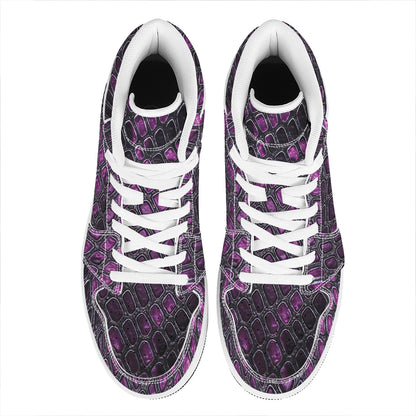 Purple Snakeskin Print High Top Leather Sneakers
