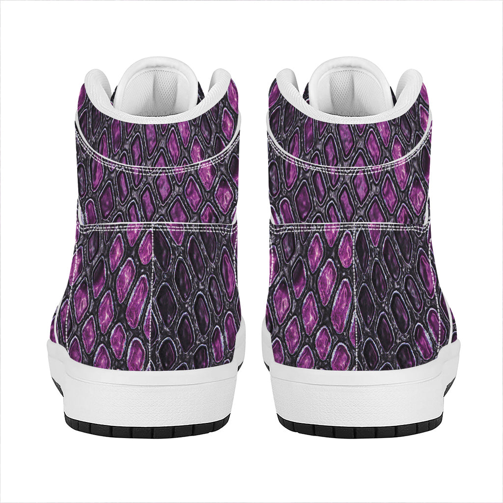 Purple Snakeskin Print High Top Leather Sneakers