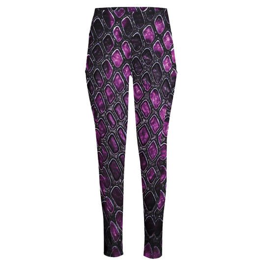 Purple Snakeskin Print High-Waisted Pocket Leggings