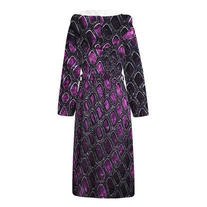 Purple Snakeskin Print Hooded Bathrobe