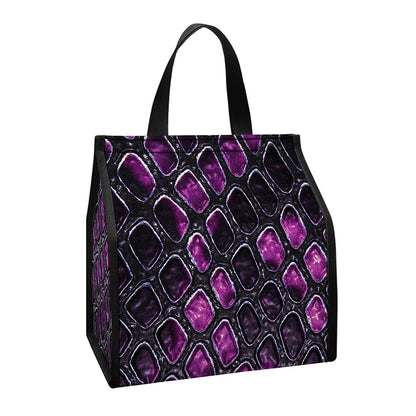Purple Snakeskin Print Insulated Lunch Tote