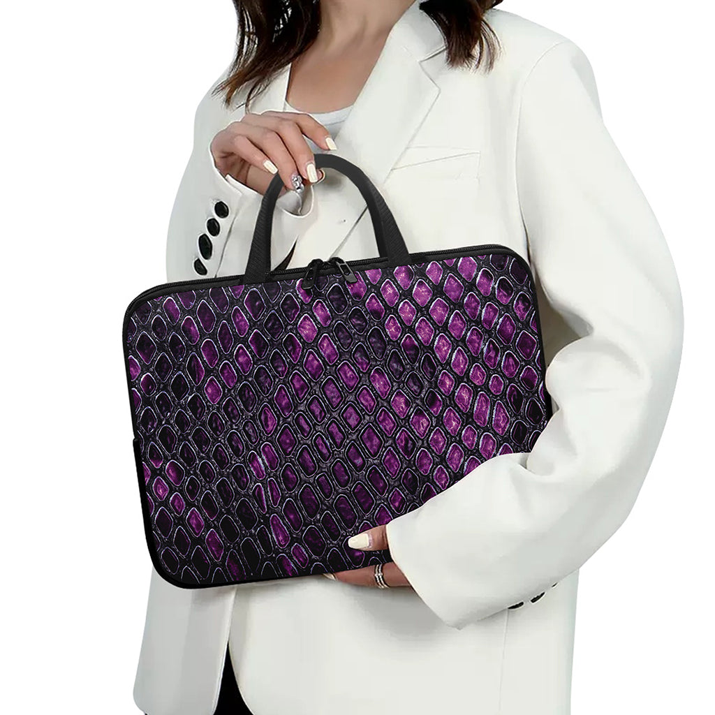 Purple Snakeskin Print Laptop Sleeve With Handle