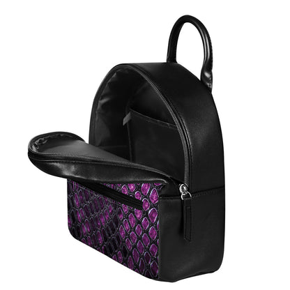 Purple Snakeskin Print Leather Backpack