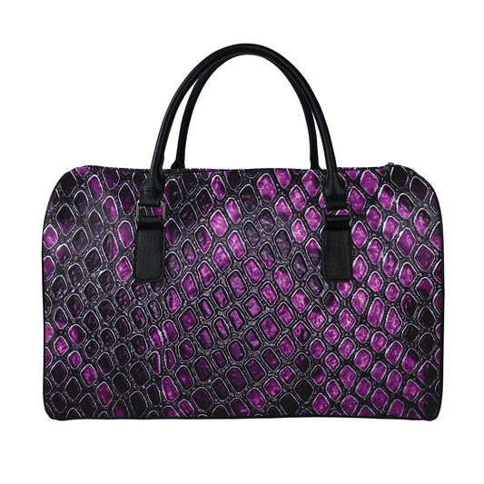 Purple Snakeskin Print Leather Duffle Bag