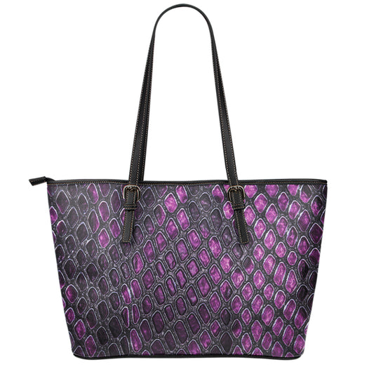 Purple Snakeskin Print Leather Tote Bag