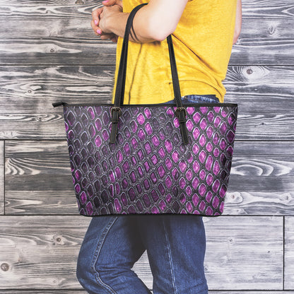 Purple Snakeskin Print Leather Tote Bag