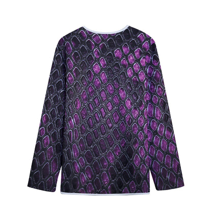 Purple Snakeskin Print Long Sleeve Short Coat