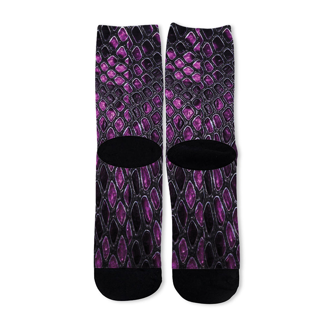 Purple Snakeskin Print Long Socks