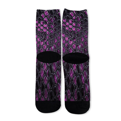 Purple Snakeskin Print Long Socks