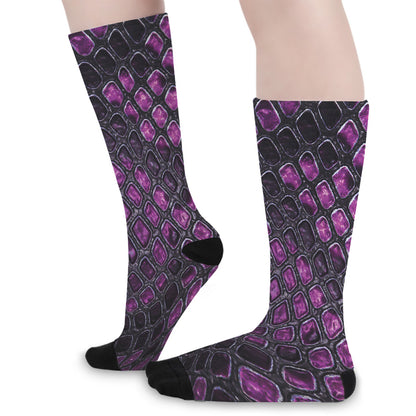 Purple Snakeskin Print Long Socks