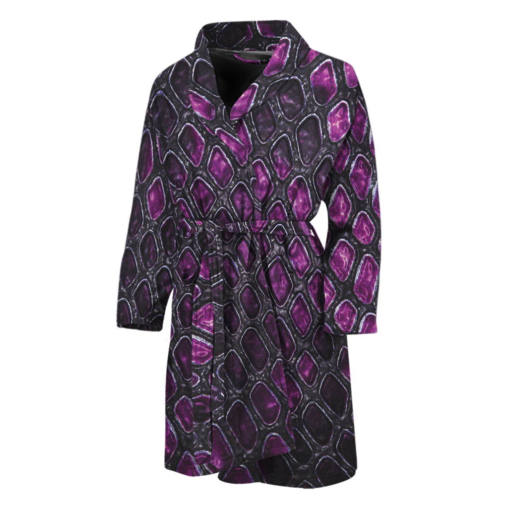 Purple Snakeskin Print Men's Bathrobe