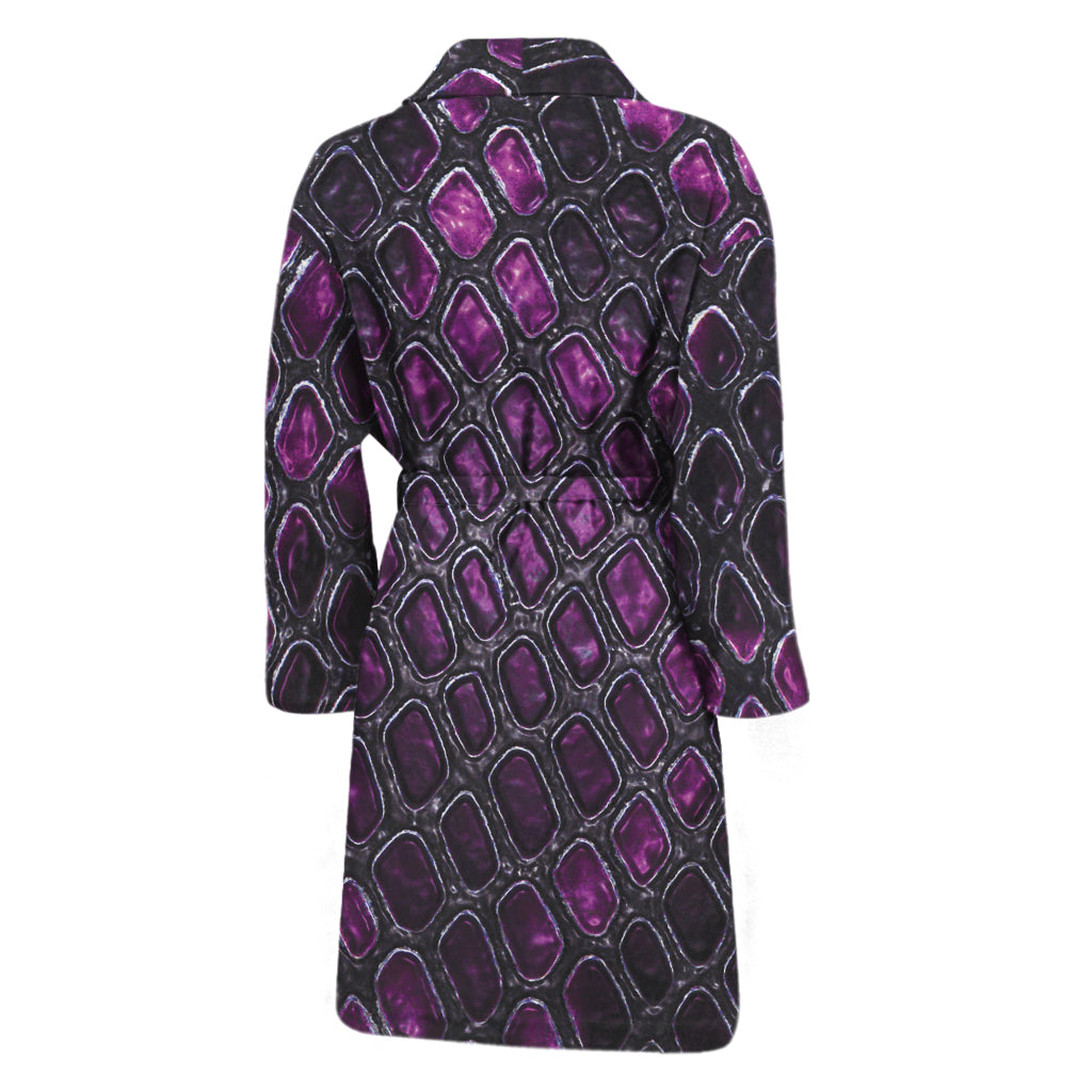 Purple Snakeskin Print Men's Bathrobe