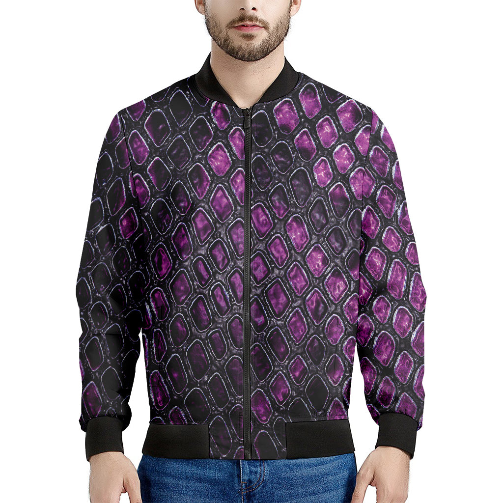 Purple Snakeskin Print Men's Bomber Jacket