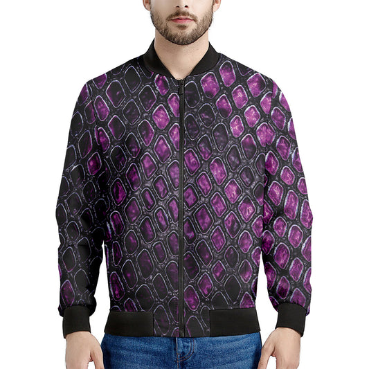 Purple Snakeskin Print Men's Bomber Jacket