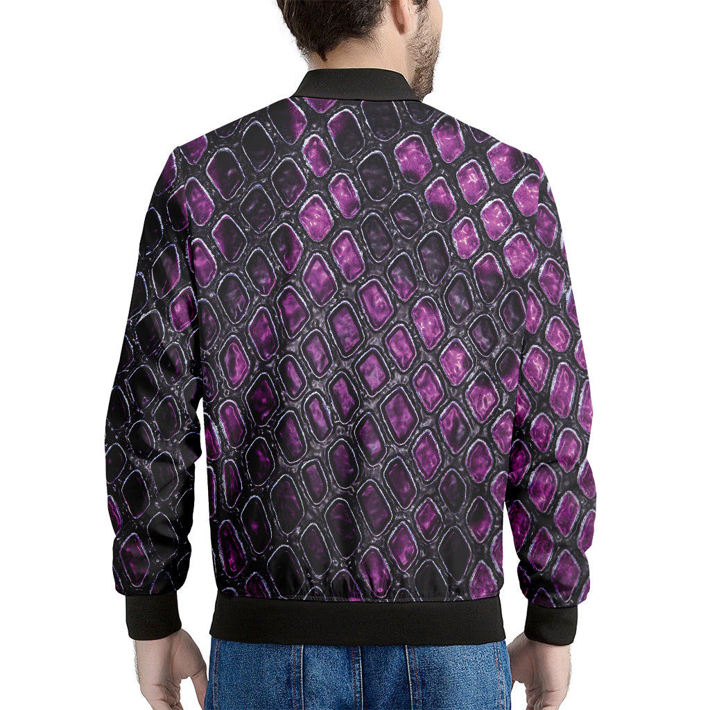 Purple Snakeskin Print Men's Bomber Jacket