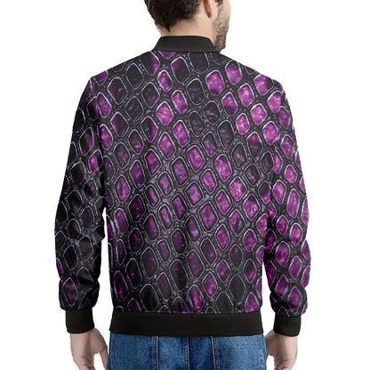 Purple Snakeskin Print Men's Bomber Jacket