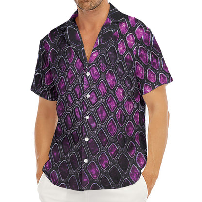 Purple Snakeskin Print Men's Deep V-Neck Shirt