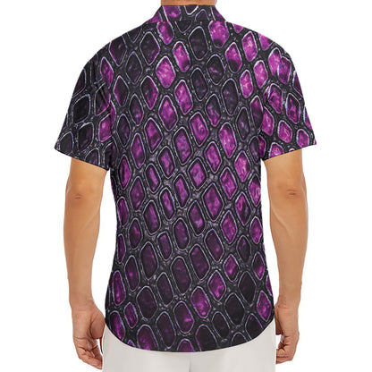 Purple Snakeskin Print Men's Deep V-Neck Shirt
