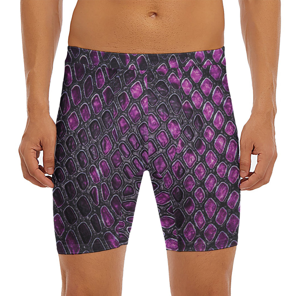Purple Snakeskin Print Men's Long Boxer Briefs