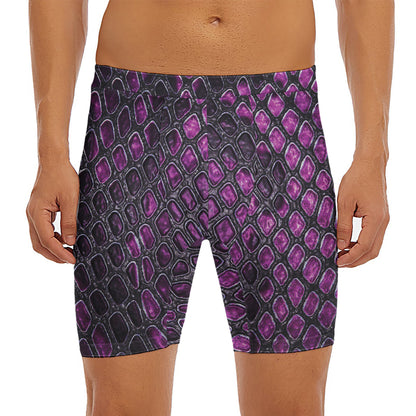Purple Snakeskin Print Men's Long Boxer Briefs