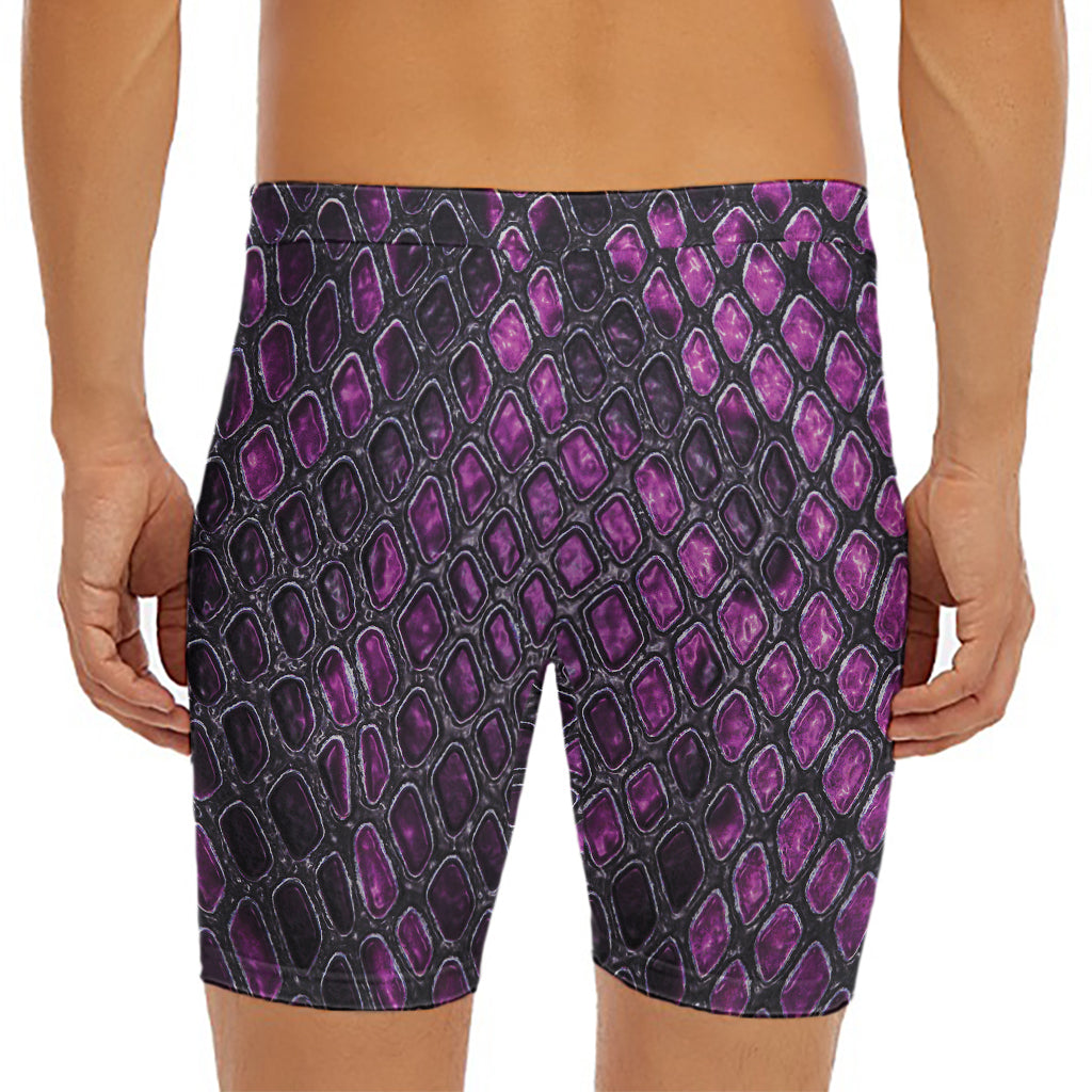 Purple Snakeskin Print Men's Long Boxer Briefs
