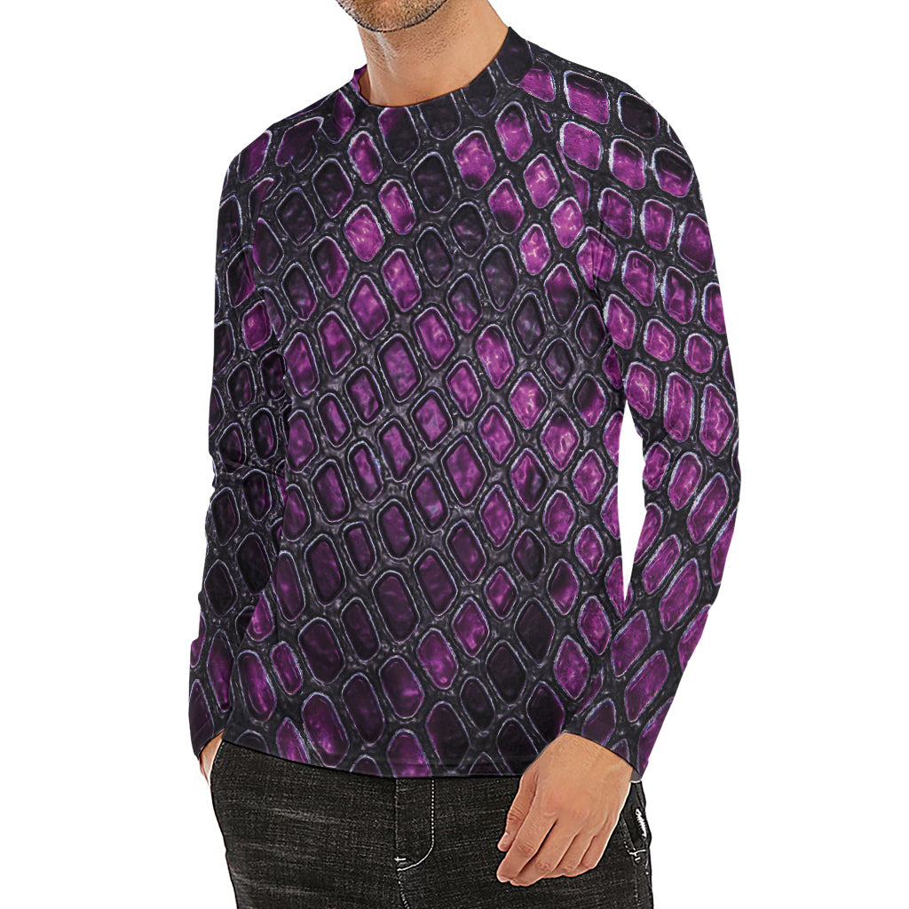 Purple Snakeskin Print Men's Long Sleeve Rash Guard