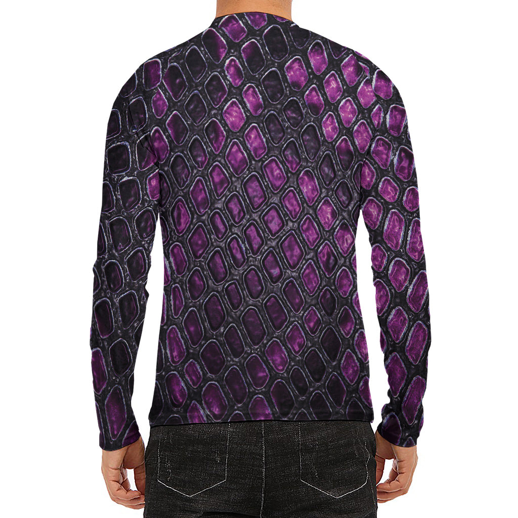 Purple Snakeskin Print Men's Long Sleeve Rash Guard