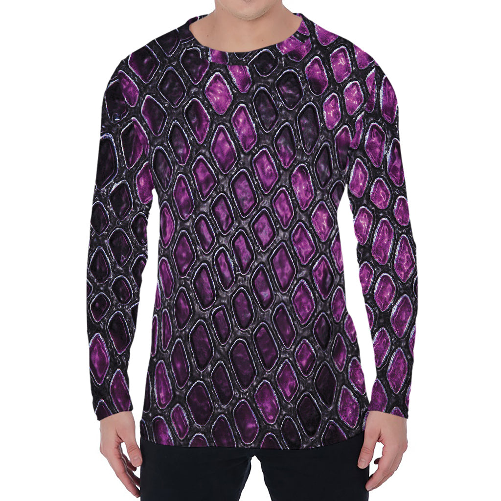 Purple Snakeskin Print Men's Long Sleeve T-Shirt