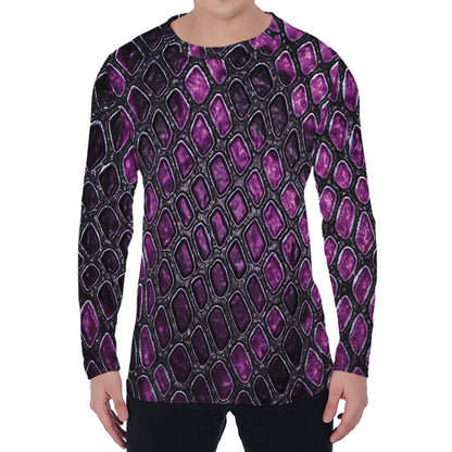 Purple Snakeskin Print Men's Long Sleeve T-Shirt