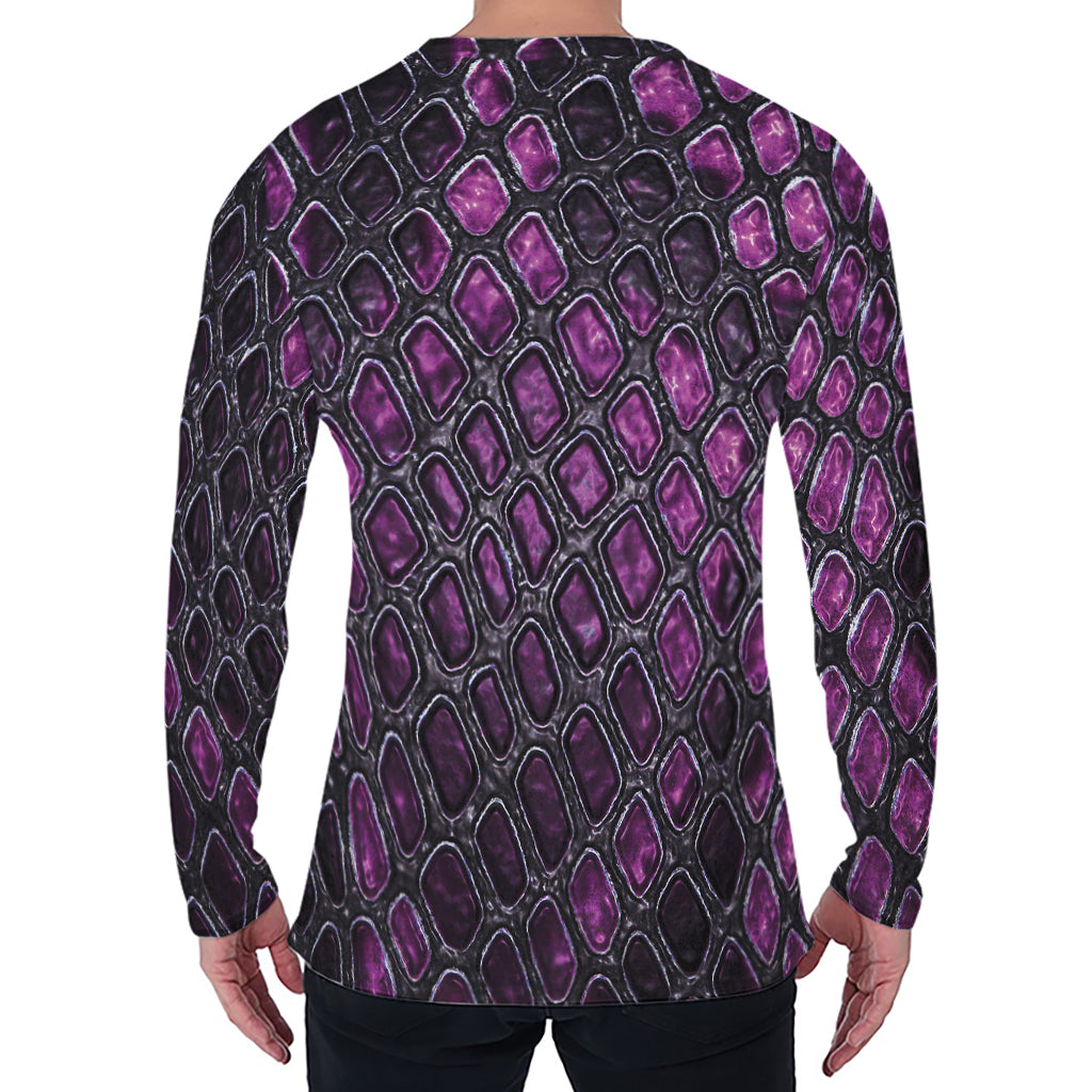 Purple Snakeskin Print Men's Long Sleeve T-Shirt