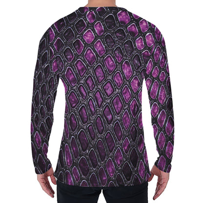 Purple Snakeskin Print Men's Long Sleeve T-Shirt
